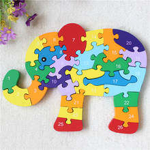 Wooden 3D Jigsaw Educational Toys Animals Elephant Cow Dinosaur Puzzle Wood Toys Kids Numbers Alphabetic Letters Learning Toys 2024 - buy cheap
