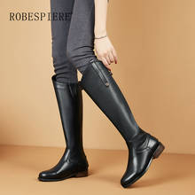 ROBESPIERE New Large Size 35-44 Knee High Boots Women Genuine Leather Fashion Zipper Shoes Female Warm Plush Winter Boots B161 2024 - buy cheap