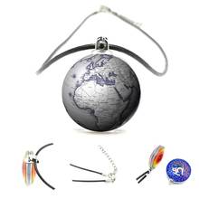 2020 Globe World Map Double-sided Pendant Necklace 25mm Glass Cabochon Black Leather Cord Necklace Men and Women Jewelry Gifts 2024 - buy cheap