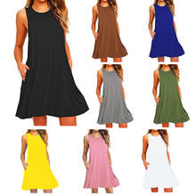 Разноцветное женское летнее платье, Повседневное платье-футболка для женщин, Пляжное платье с карманами 2024 - купить недорого