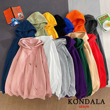 KONDALA Za Hoodie Women Solid Color Oversized 3XL Sweatshirt 2020 Harajuku Plus Velvet Fleece Winter Warm Thick Pullover Hooded 2024 - buy cheap