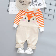 Conjunto de roupas para bebê menino primavera outono camisa listrada de algodão + calças bib 2 peças roupas infantis para meninos meninas roupas bonitas 2024 - compre barato