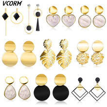 VCORM Hot Korean Vintage Gold Acrylic Big Drop Earrings for Women 2019 Fashion Jewelry Statement New Metal Unique Dangle Earring 2024 - buy cheap