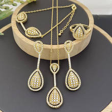 Linika conjunto de joias da moda, elegante, colar com gotas de água, com brincos, pulseira e anel, para mulheres, presentes de banquete 2024 - compre barato