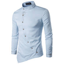 Мужская хипстерская рубашка с вышивкой и длинными рукавами, индивидуальная Мужская брендовая рубашка с косыми наклонными пуговицами, мужская рубашка с воротником-стойкой, 2020 2024 - купить недорого