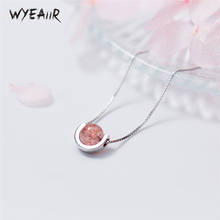 WYEAIIR Natural Strawberry Crystal Bead Pendant Pink Cute Sweet Fresh 925 Sterling Silver Clavicle Chain Female Necklace 2024 - buy cheap
