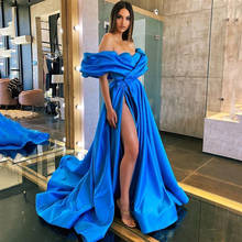 Vestido da arábia saudita, vestidos de baile, vestido de celebridade com divisão do lado alto, vestido azul real, longo de noite, 2021, ombro de fora 2024 - compre barato