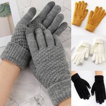 Unisex Winter Knitted Touch Screen Gloves Solid Color Thick Plush Lining Warm Cozy Jacquard Full Finger Texting Mittens 2024 - buy cheap