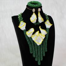 4UJewelry African White Flower Jewelry Set Necklace and Earrings Green Nigerian bridal Beads Necklace Handmade Jewellery Set New 2024 - buy cheap