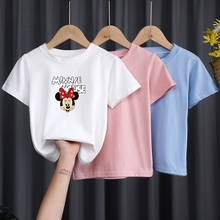 2022 детская одежда, летняя Новинка, футболка с коротким рукавом для девочек, с принтом Микки и Минни, хлопковый топ для отдыха, детская одежда, детские футболки 2024 - купить недорого
