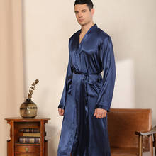 Camisola fina masculina de cor sólida, camisola de casaco tipo quimono, manga longa, grande, roupão brilhante para primavera e outono 2024 - compre barato