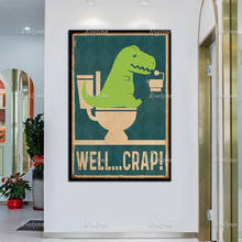 Pôster de lona para amantes de dinossauro t rex, arte retrô, banheiro, sala de estar, banheiro, decoração 2024 - compre barato