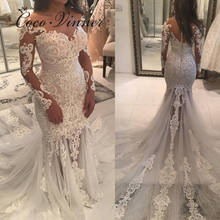 Vintage Illusion back Beautiful Lace Wedding Dress Mermaid 2022 full Sleeves Embroidery Dubai Quality Wedding Bride Dress W0563 2024 - buy cheap