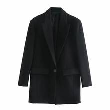 XNWMNZ Za-blazer extra largo con cuello de solapa para mujer, hombreras de manga larga, postizas, bolsillo trasero, dobladillo de ventilación, blazer de gran tamaño 2024 - compra barato