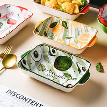Тарелка ручной росписи, креативная домашняя керамическая тарелка для выпечки, японская тарелка для выпечки, тарелка для риса, бинауральная тарелка для фруктов с клубничкой 2024 - купить недорого