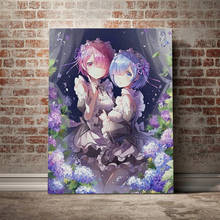 Rem Ram Re Zero Love-póster de Anime, pintura en lienzo, arte de pared, decoración para sala de estar, dormitorio, estudio, decoración del hogar, impresiones 2024 - compra barato