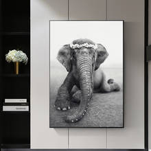 Pintura de tela de paisagem de animal, arte de parede, elefante africano, preto e branco, imagens de parede para decoração de sala de estar, decoração de casa 2024 - compre barato