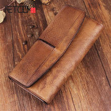 AETOO Vintage leather long wallet, men's zipper wallet, buckle leather youth trendy wallet 2024 - buy cheap