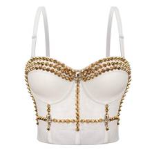 White & Gold Rivets Straps Brassiere Push Up Bralette Top Women Sexy Dance Wear Punk Rock Nightclub Party Bra Gothic Bustier 2024 - buy cheap