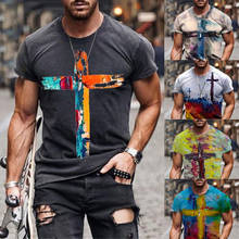 Camisetas Vintage de manga corta para hombre, ropa Harajuku colorida con estampado de cruz, cuello redondo, informal, novedad de verano 2021 2024 - compra barato