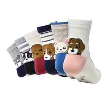 Conjunto de meias femininas de algodão com 6 pares, meias de desenhos animados fofos coloridas pug corgi shiba inu para mulheres 2024 - compre barato