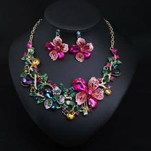 Conjunto de joyería de cristal para mujer, Pendientes colgantes de boda Multicolor, cadena de flores, accesorios para collar 2024 - compra barato