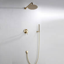 Mttuzk conjunto de chuveiro de ouro escovado, torneira com espalhador e misturador de mão para fixação na parede 2024 - compre barato