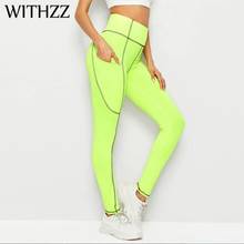 WITHZZ Stretch Fluorescent Green Sportleggings Women Leggins Elbows For Fitness Legging Legins Workout Vrouwen Tayt Leggings 2024 - buy cheap