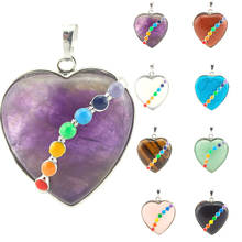 Natural stone pink crystal love heart pendant Seven chakra colored pendants for jewelry making DIY necklace jewelry accessories 2024 - buy cheap