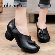 Johnature Retro Pumps Women Shoes 2022 New Spring/Autumn Genuine Leather Handmade Concise Mori Style Leisure Sewing Ladies Shoes 2024 - buy cheap
