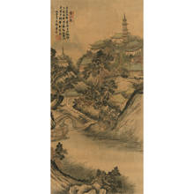 Wall Silk Scroll Hanging Artwork Painting,Chinese scroll of landscape art painting home decoration picture  - Hanshan Temple 2024 - buy cheap