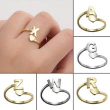 A-Z Letter Gold Color Stainless Steel Adjustable Opening Heart Rings for Women Female Creative Finger Rings Trendy Party Jewelry 2024 - buy cheap