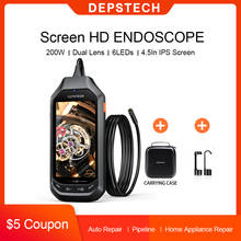 Depstech lente dupla ds450 4.5in ips tela digital endoscópio câmera de inspeção à prova dwaterproof água com 6 luzes led ajustável borescope 2024 - compre barato