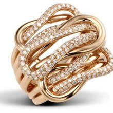 Anel de noivado feminino de zircônio, anel de casamento para mulheres com nó em pedra de cristal em ouro rosa 2024 - compre barato