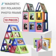 Mini marco de fotos Polaroid, 10 piezas, 3 pulgadas, bricolaje, Color caramelo, bloque magnético, marco de escritorio, decoración mágica 2024 - compra barato