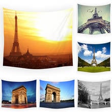 Tapeçaria decorativa com estampa de arco de triomphe, torre eiffel de paris, plano de fundo, pano de sala, arquitetura de paisagem, cobertor de parede 95x73cm 2024 - compre barato