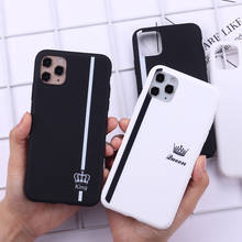 King Queen Crown Striped Lover Phone Cover For iPhone 13 12 11 Pro Max X XS XR Max 7 8 7Plus 8Plus 6S Soft Silicone Case Fundas 2024 - купить недорого