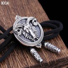 s925 silver sheep head medallion pendant hemp rope necklace, black rope Aries retractable double pendant Man long sweater chain 2024 - buy cheap