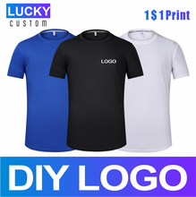 Camiseta de manga corta para hombre, camisa con logotipo bordado impreso personalizado, informal, cómoda, transpirable, color sólido, cuello redondo 2024 - compra barato