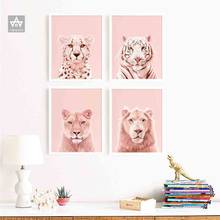 Pintura moderna de parede cheetah, pintura impressa de lona em tela para sala de estar, de leão, rosa e animais 2024 - compre barato