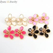 5 Pairs, Enamel Studs Gold-color Dainsy Flower Piercing CZ Stud Earrings For Woman 2021 Trend Women Jewelry Pink White Rose 2024 - buy cheap