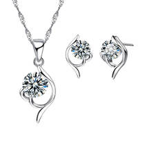 Latest Shinning Woman   925 Sterling Silver  Jewelry CZ Pendant Necklace Earring Lady Wedding Engagement Set With Box 2024 - buy cheap