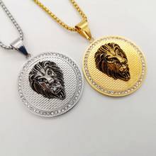 Vintage stainless steel roaring Lion medal pendant necklace rhinestones hip hop rock animal lion necklace jewelry men fashion 2024 - buy cheap