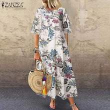 Vintage Printed Maxi Dress Women's Summer Sundress 2021 ZANZEA Casual Floral Tunic Vestidos Female O Neck Robe Plus Size 5XL 2024 - buy cheap