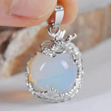 Dragon Pendant Natural Stone 16MM Round Bead White Opal Fit Necklace For Men Women Jewelry Gift Earrings Gem K1910 2024 - buy cheap