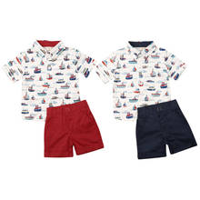 Комплект летней одежды из 2 предметов для новорожденных и маленьких мальчиков, комплект одежды: футболка + штаны, комплект джентльмена 2024 - купить недорого