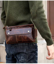 Riñonera pequeña de cuero genuino para hombre y mujer, bolsa pequeña de viaje para el pecho, color negro y rojo, a la moda 2024 - compra barato