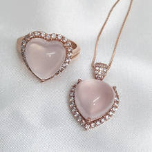 MeiBaPJ Natural Pink Rose Quartz Gemstone Fine Love Heart Jewelry Set 925 Pure Silver Necklace and Ring Suit for Women 2024 - buy cheap