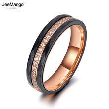 Jeemango na moda titânio aço inoxidável preto anel de cerâmica jóias rosa ouro clássico cz cristal anel de casamento para mulher jr19141 2024 - compre barato