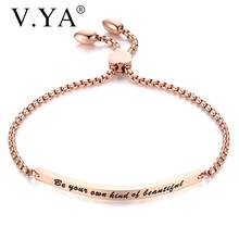 V.YA Stainless Steel Luxury Double Line Crystal Rose Gold Bracelets Engraved Words For Best Friends Round Zircon Bangle Jewelry 2024 - buy cheap